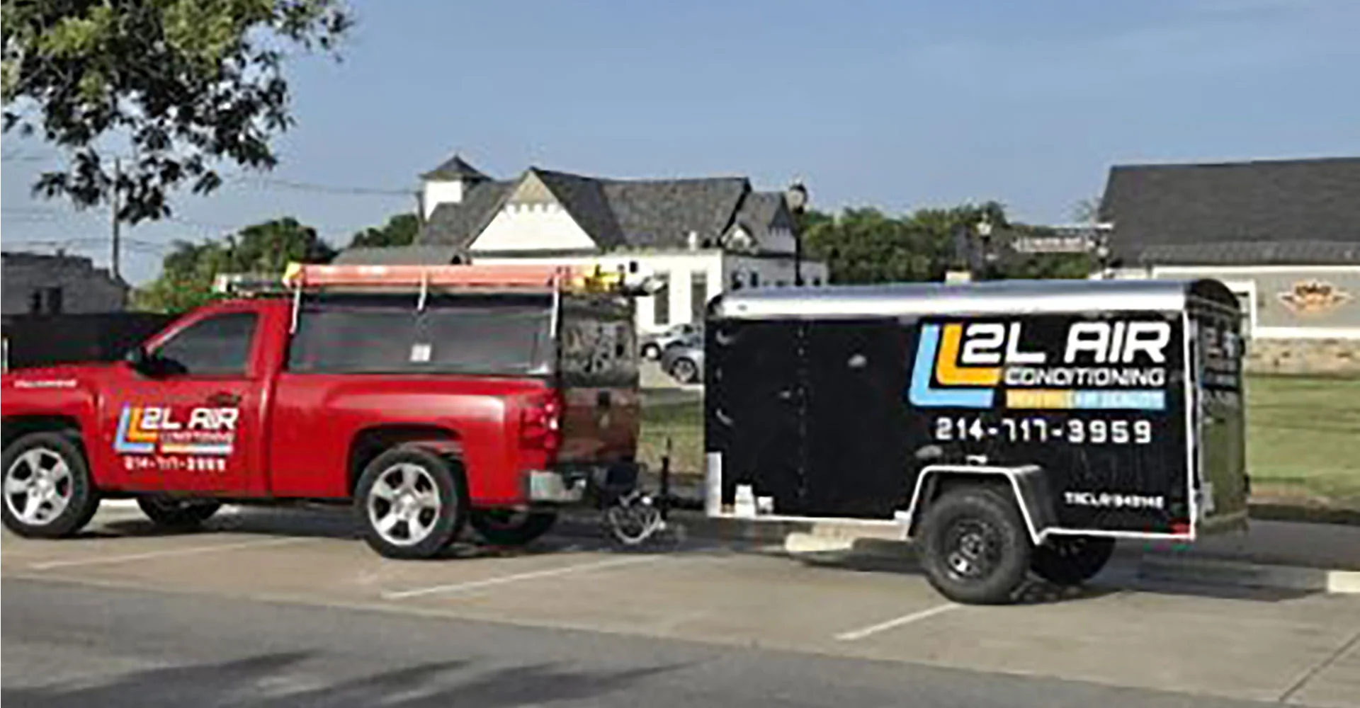2L Air Conditioning branded truck and trailer in Midlothian, Texas